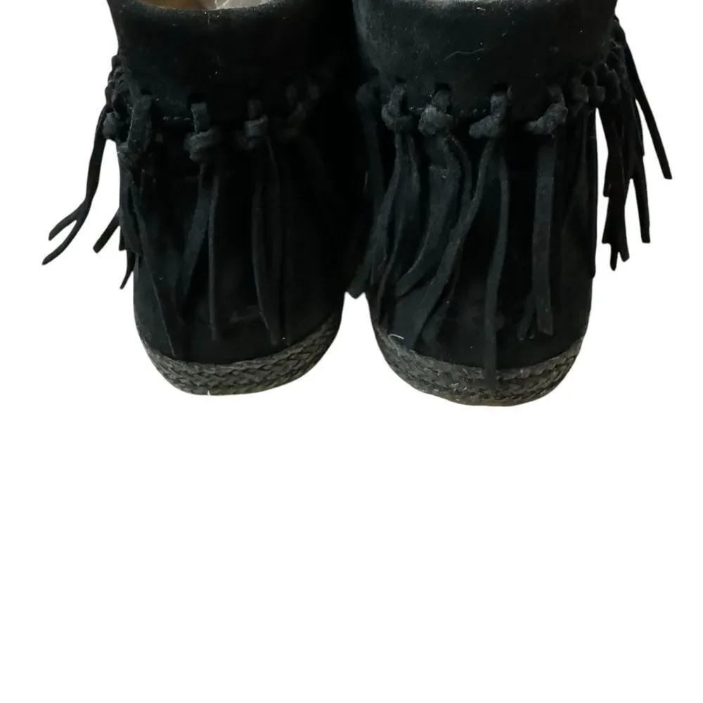 UGG Shenendoah Women's Black Suede Leather Fringe Zipper Ankle Boots Booties 9.5